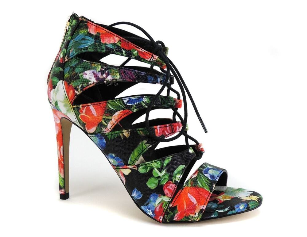 Steve Madden Madden Girl Raceyyy Ghillie Colorful Floral Caged Heels 7.5
